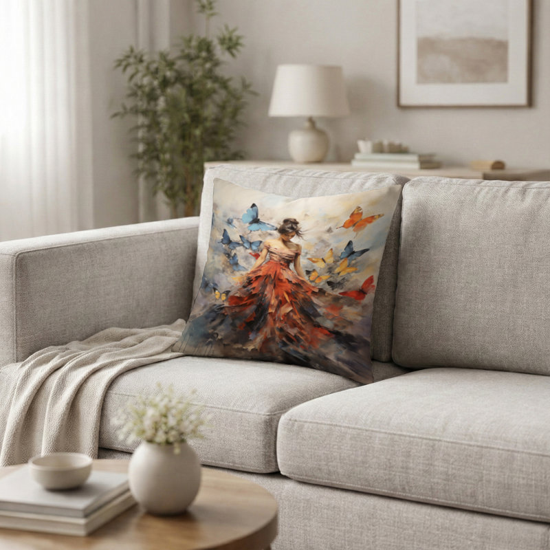 Coussin Butterfly And Woman Dance I, H 16 po x l 16 po