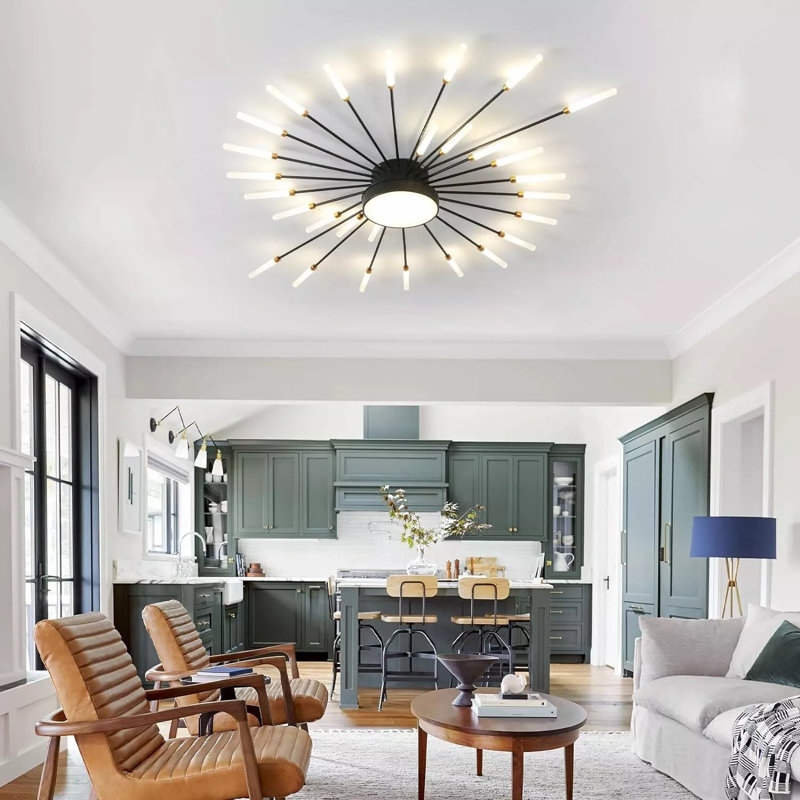 29-Light Ceiling Light,Modern LED Heads Flower Shape Ceiling Lights,Living Room Flush Mount Lighting, Matte Black