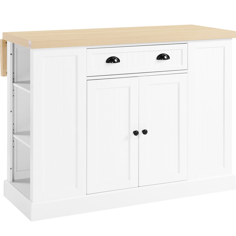 47" Kitchen Island, White, With Modern And Practical Storage Antique Style Drawer Door