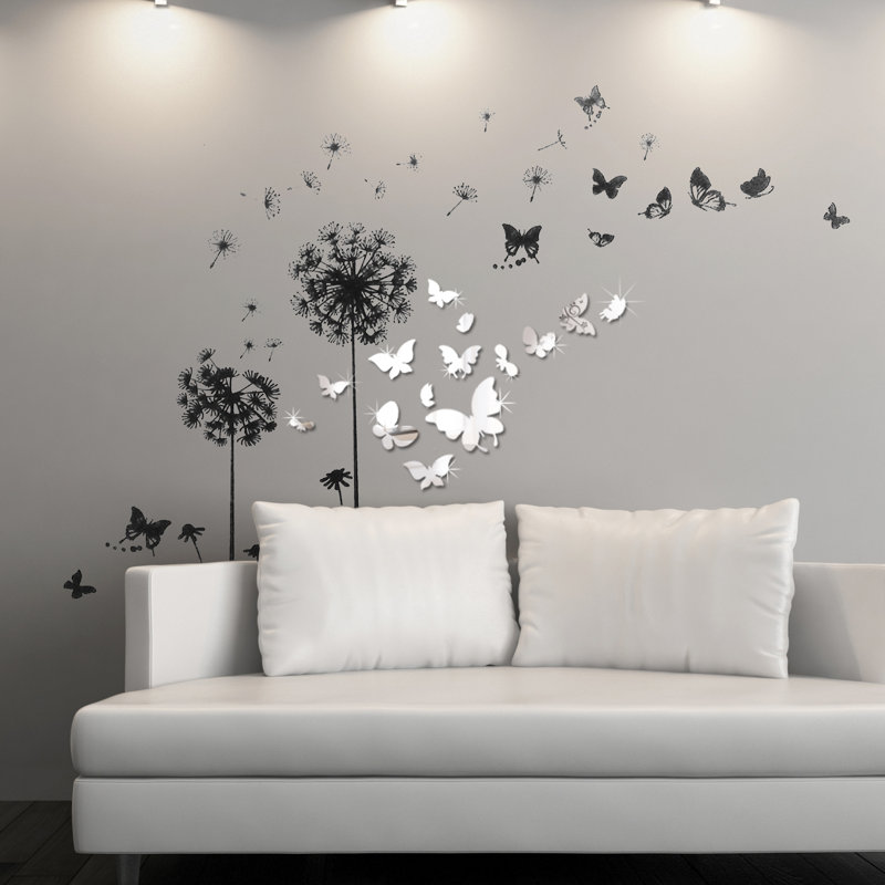 Décalcomanie murale pissenlit transparente papillon miroir Viens