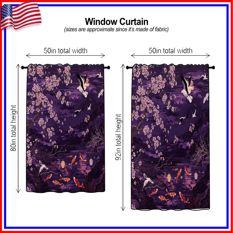 Rideaux Cheroi Blossom Cranes Koi, 50 po x 92 po - 1 panneau, Sheer