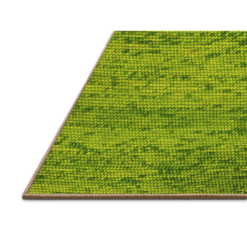 Tapis uni uni vert en laine et polyester tissé à la machine 7 pi x 9 pi