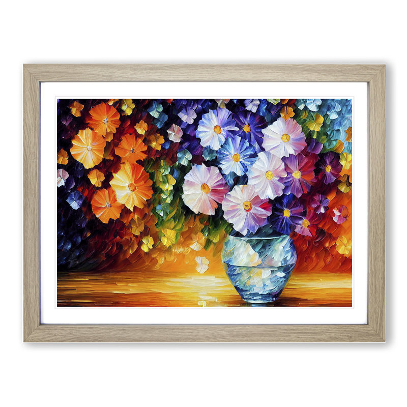 Assorted Flowers Painting Vol.1 Abstract - Single Picture Frame Print, 34cm H x 46cm W x 2cm D, Oak Framed