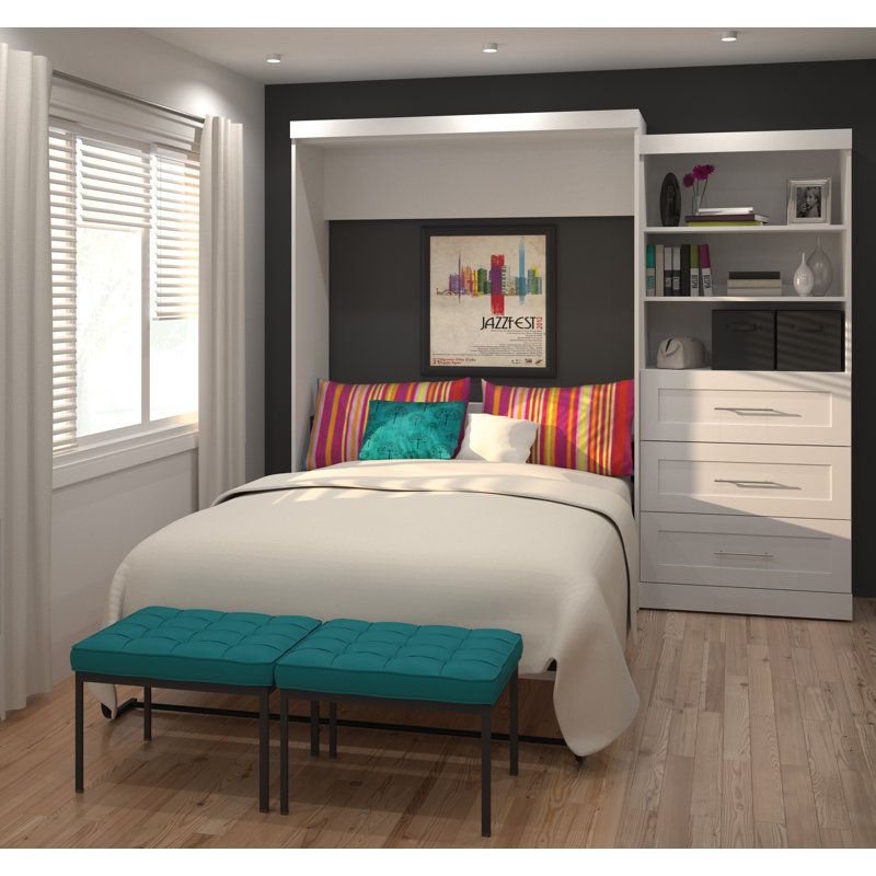 Arlex Storage Murphy Bed, White, Full / Double
