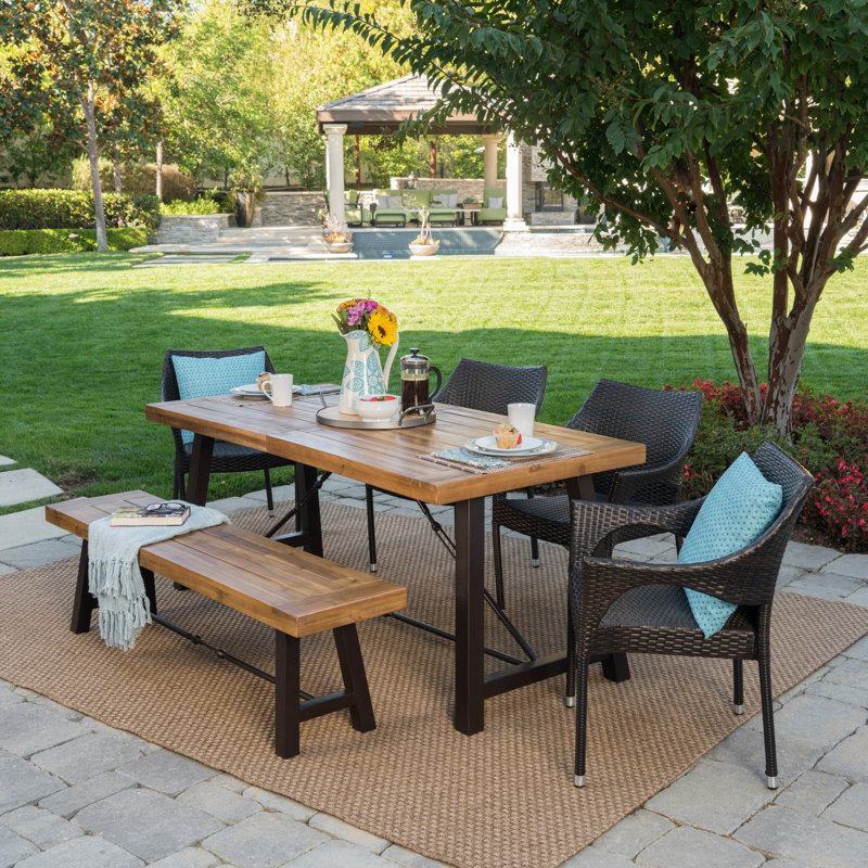 Pokorny 6 - Person Wicker Patio Dining Set with Rectangular Table