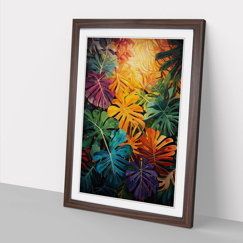 Tropical Leaf Dadaism - Single Picture Frame Print on Wood, Walnut Framed, 34cm H x 25cm W