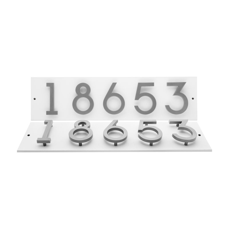 Floating Stand-Off 5-Number Horizontal Sign, White /W/ Silver Modern Font Numbers, Yes