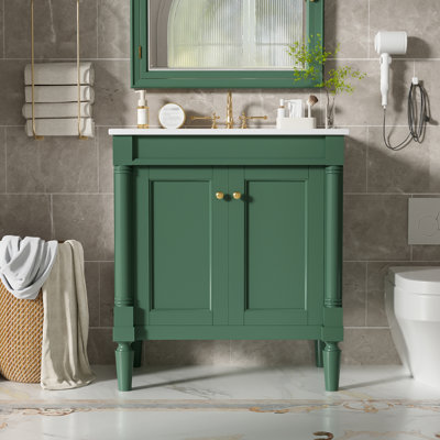 Armoire de meuble-lavabo 30 po avec lavabo en céramique, 30 po, armoire de rangement avec portes à fermeture douce et pieds en bois massif