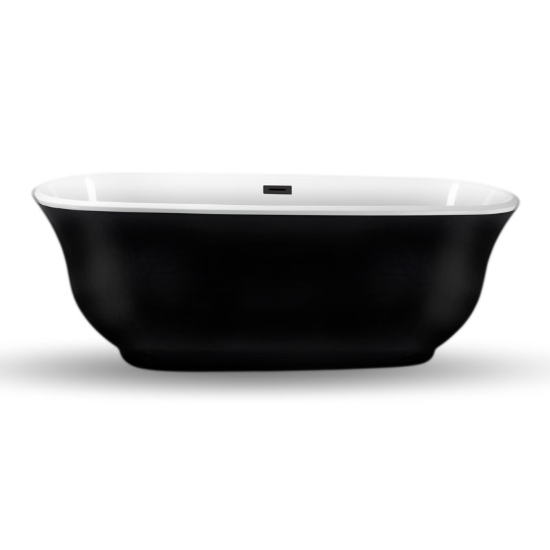 67" Streamline Freestanding Soaking Acrylic Bathtub With Drain and Bamboo Tray, Matte Black