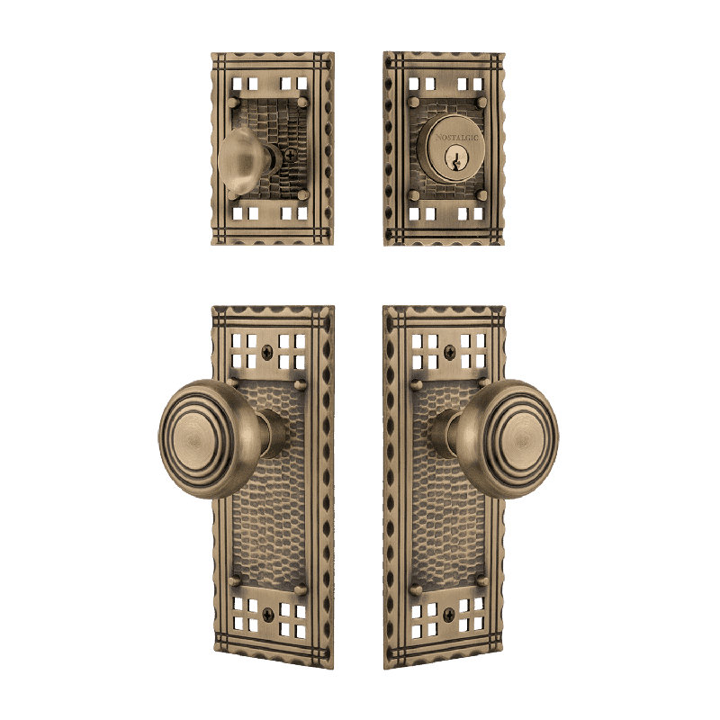 Nostalgic Warehouse Craftsman Entry Set with Deco Knob, Antique Brass, 2.75
