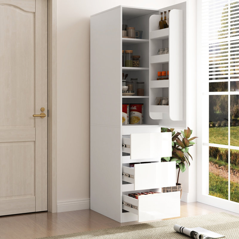 Grande armoire de cuisine, l 15,32 po x l 23,78 po x l 71,43 po, blanc, panneau de particules +, grand rangement visible, armoire moderne avec portes, tablettes et tiroirs - H 71,43 po, rangement pour les collations de fournitures,