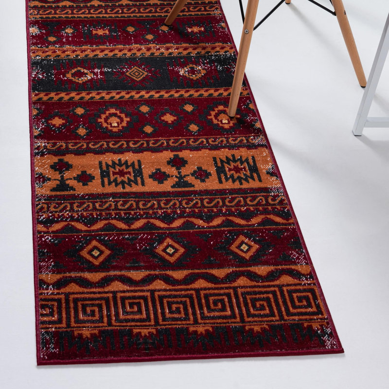 Geometric Red Area Rug, Runner 2' x 4'1"