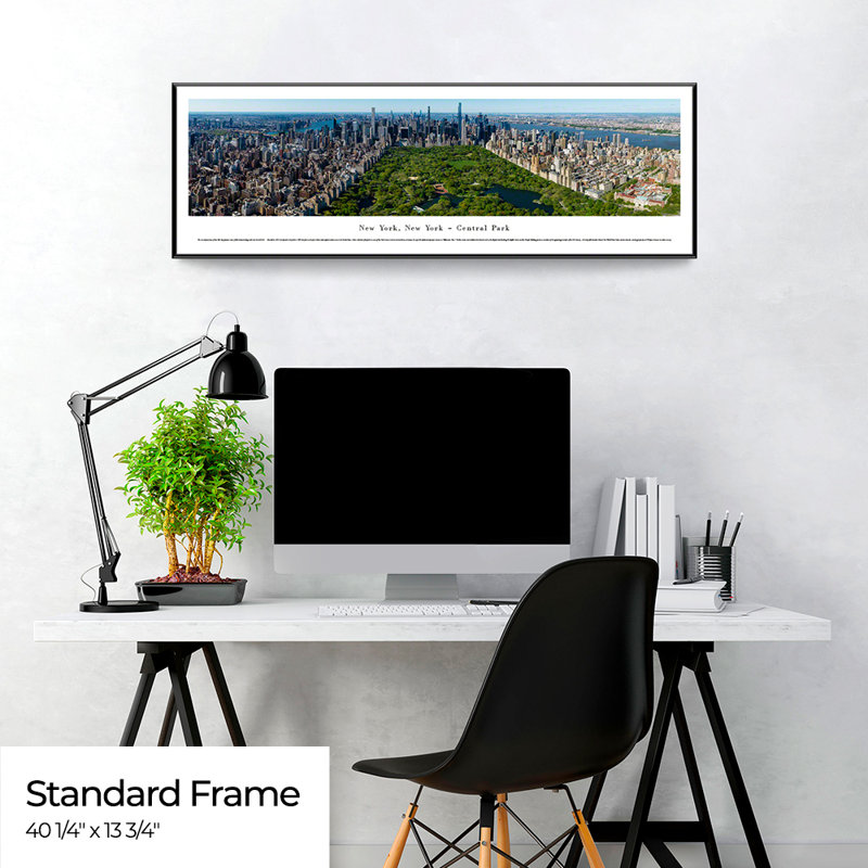 Impression panoramique de New York, Central Park, H 13,75 po x l 40,25 po, Cadre standard noir