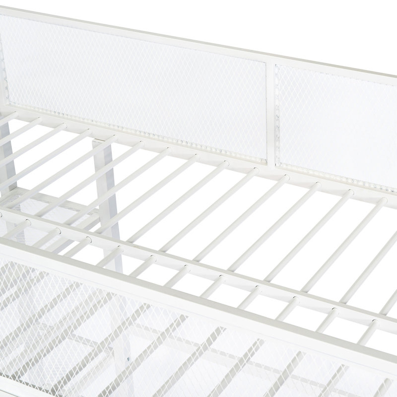 Lit mezzanine simple avec 4 tablettes - Métal, blanc, rangement élégant pour chambre à coucher, Blanc