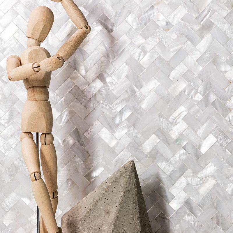 Serene .5x1 Herringbone Polished Pearl Mosaic Tile