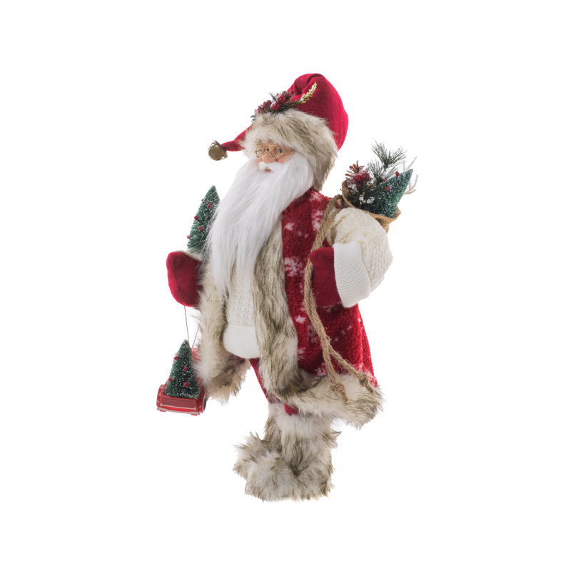 Tissu rouge / blanc debout avec un père Noël souriant tenant un camion rouge
