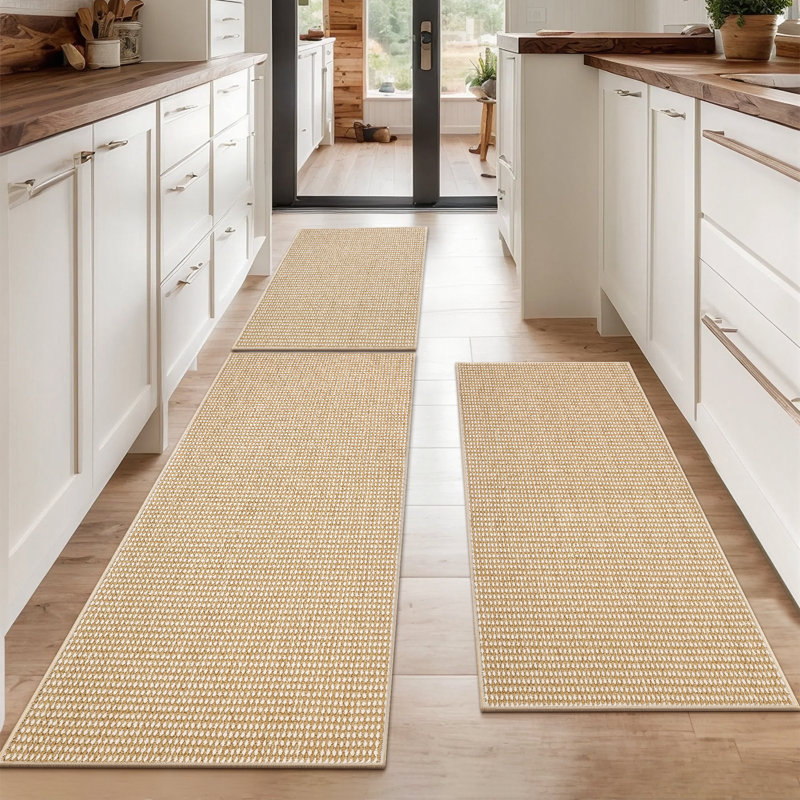 Wear-resistant Non-slip Kitchen Mat Runner (Set of 3), Brown/White