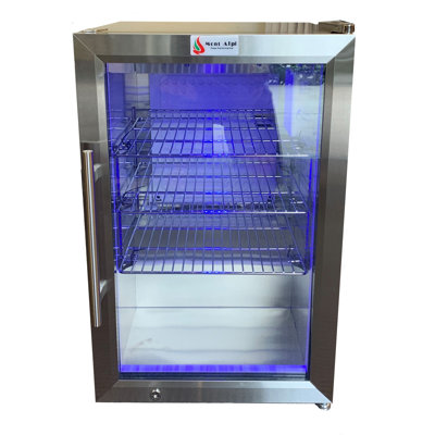 Mont Alpi MAF 2.7 Cubic Ft Stainless Steel Portable Outdoor Rated Glass Door Compact Temperature Adjustable Lockable Refrigerator Beverage & Wine Cooler Module w/ 3 Adjustable Racks + Blue Lighting