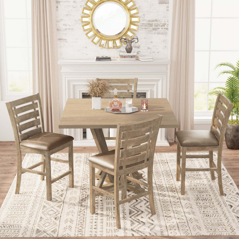 5Pcs Set Counter Table Set,Square Counter Table Solid Wood Modern Farmhouse Rustic Look Distressed Look