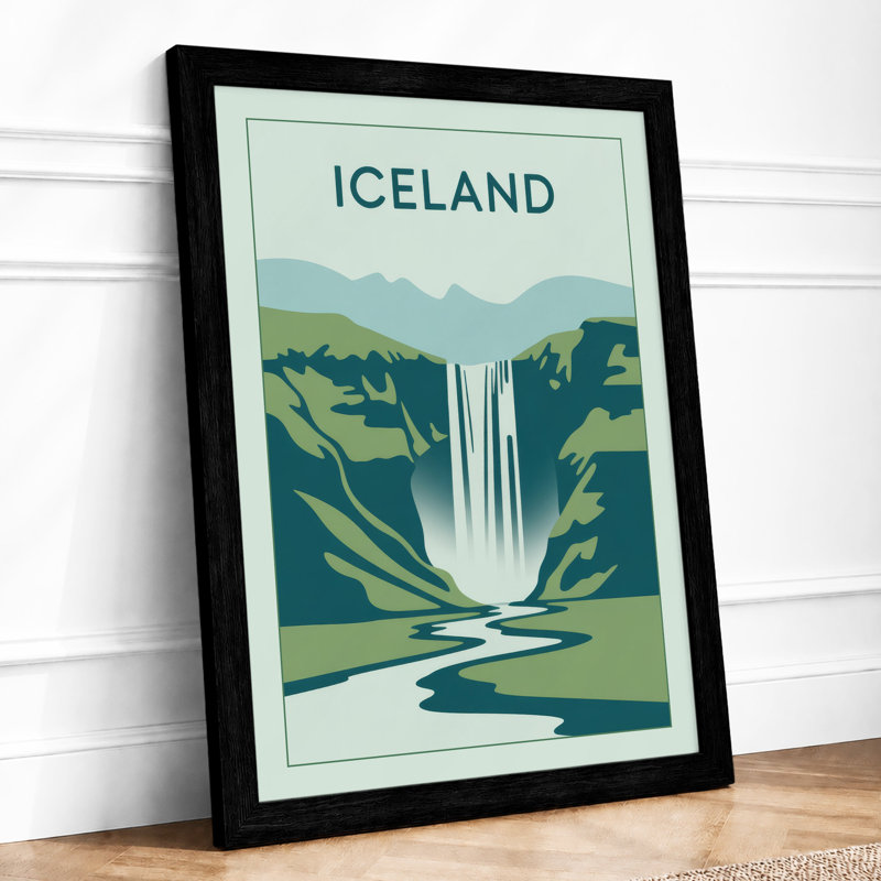 Waterfall In Iceland Vintage - Print, A1 - 84.1 x 59.4 cm, Black