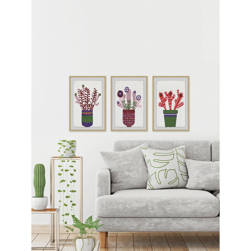« joyeuse succulent viii », ensemble de 3 reproductions de peintures à l’acrylique encadrées, H 30 po x l 20 po x L 1,5 po
