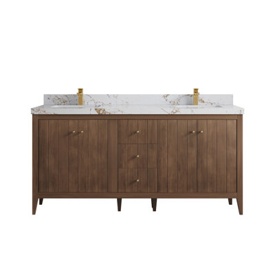 Atlanta Teak 72'' Double Bathroom Vanity with Quartz Top