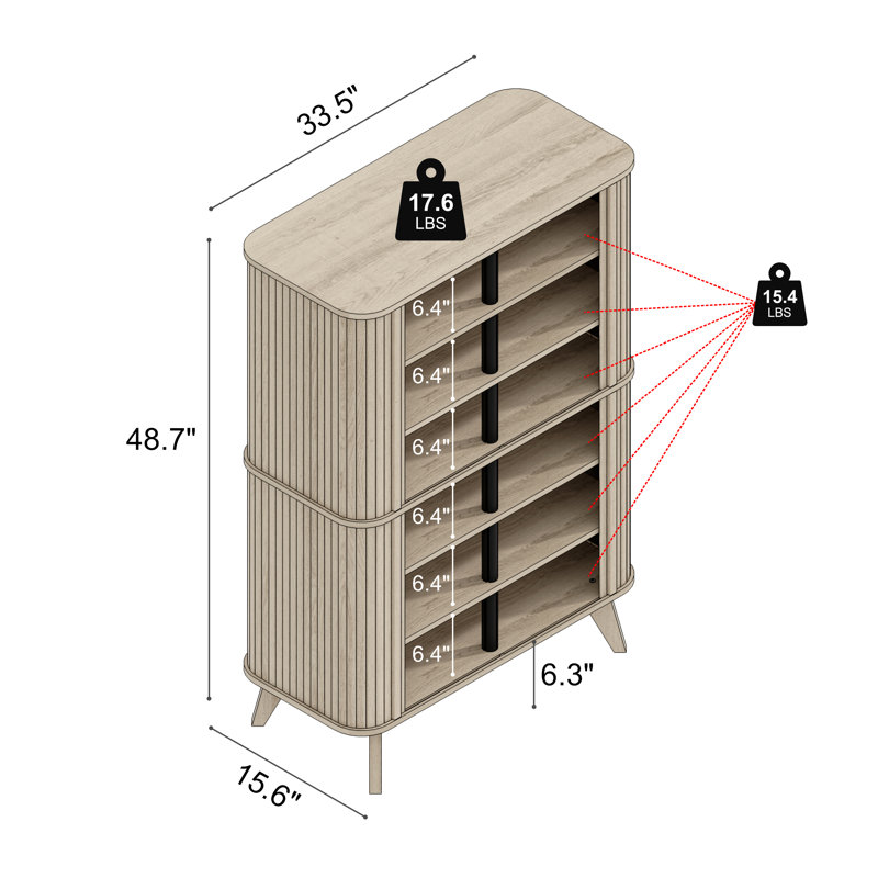 Aurel  Mid-Century 18-Pair Shoe Cabinet with Fluted Sliding Doors, Beige