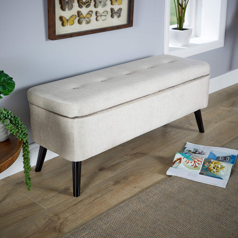 Ahkeem Velvet Upholstered Storage Bench, Beige