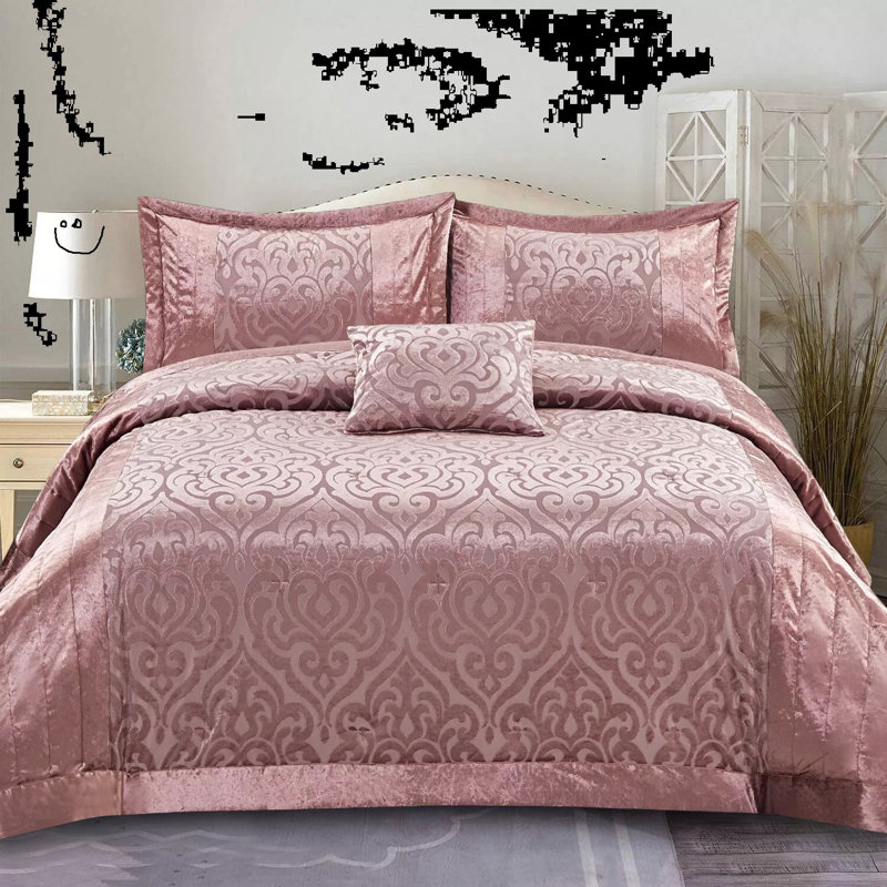 Wanston Velvet Bedspread with Pillow Shams, Super King Bedspread+ 2 Standard Shams, Pink