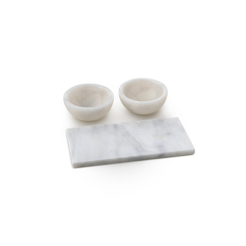 Ensemble de bols en marbre Elegant Thassos (3 pièces), couleur blanche | Plateau de meuble-lavabo: 7,9 po x 11,8 po x 0,4 po | Boîtes à épices: 3,1 pouces de diamètre, 2,8 pouces de hauteur | Parfait pour les décorations élégantes et les solutions de rangement fonctionnelles