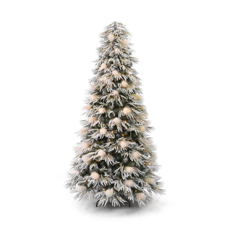 Flocked Realistic Pine and Pampas Christmas Tree 550 Warm White LED Lights - Includes a Storage Bag & Remote Control, 7.5'