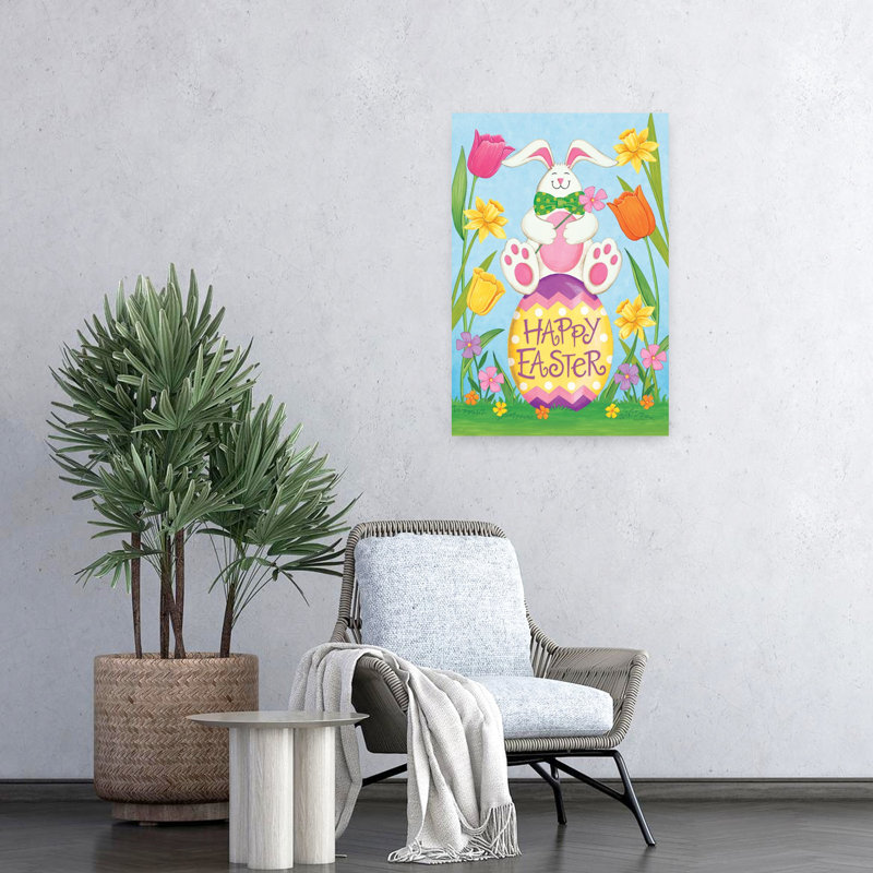 Joyeuses Pâques, lapin fantaisiste, jonquille et tulipe, H 24 po x l 16 po