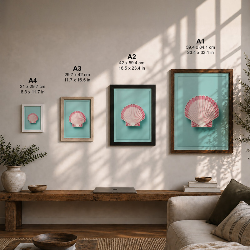 Scallop Shell in Pastels Minimalist - Framed Print, Unframed, A4 - 29.7 x 21.0 cm
