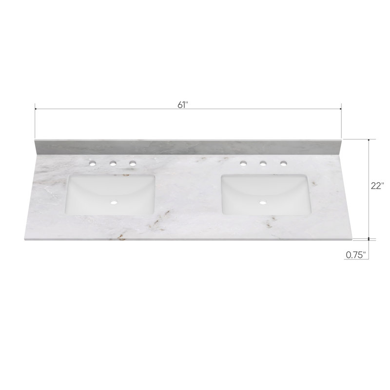 61" White Marble Double Sink Undermount Vanity Top
