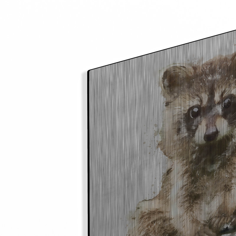 Luxe métal Art «Ricky Racoon» par Kim Curationa, Meta «Ricky Racoon» par Kim Curationa, H 12 po x l 12 po