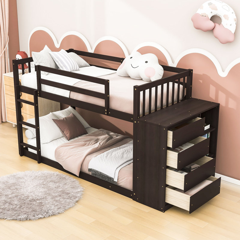Farschid Kids Bunk Bed with Drawers, Espresso, Twin