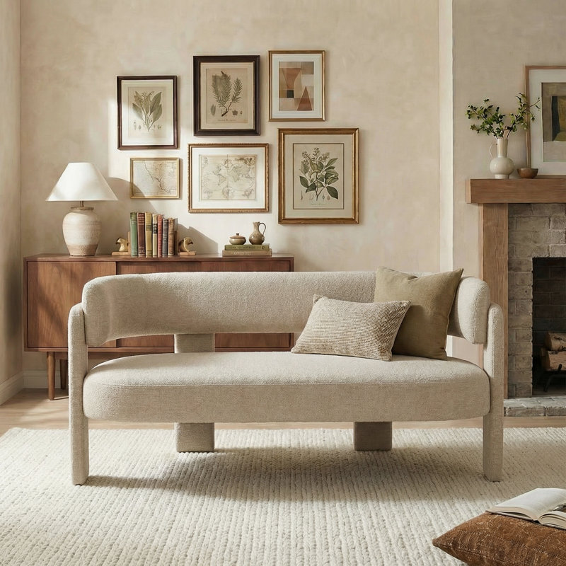 Upholstered Barrel Backrest Loveseat Sofa, Khaki