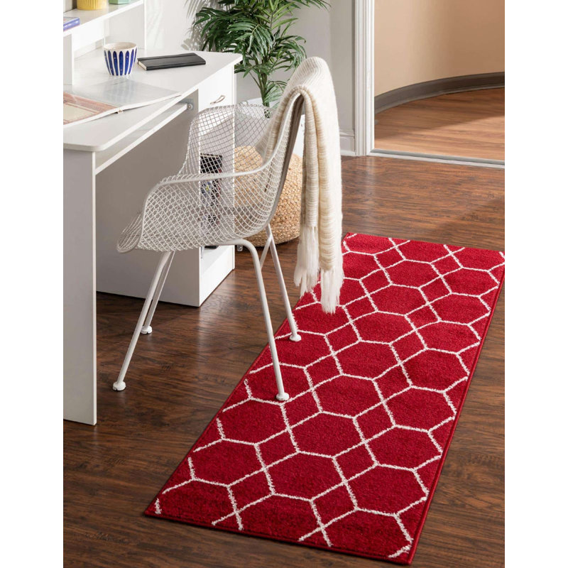 Tapis géométrique Debrodie, Tapis de couloir 2 pi x 13 pi 1 po, Red