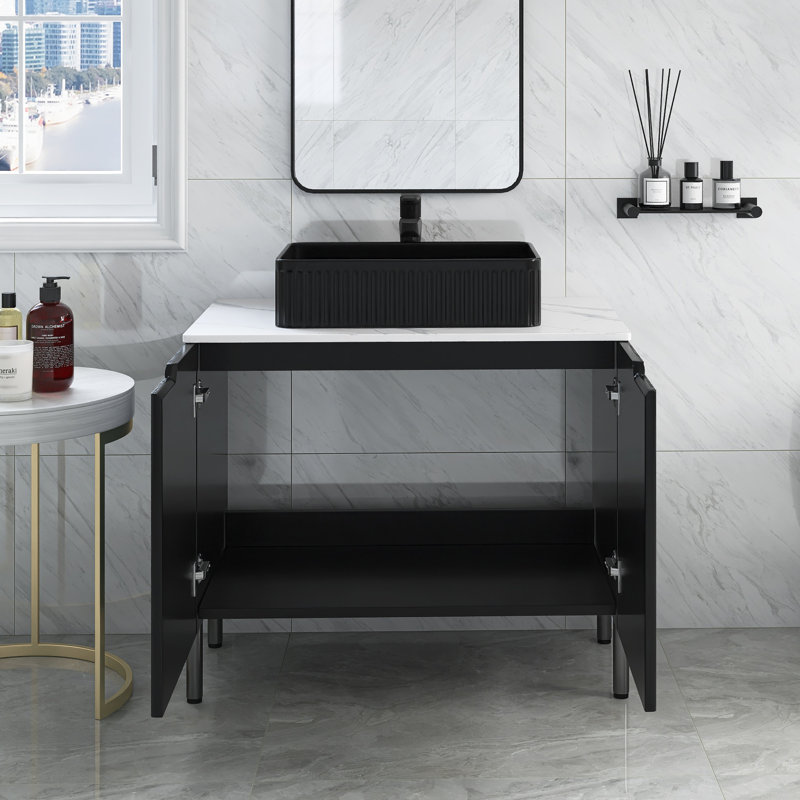 Elezabeth 29.94 " W Freestanding Standard Single Vanity Bathroom Vanity With Engineered Stone Top