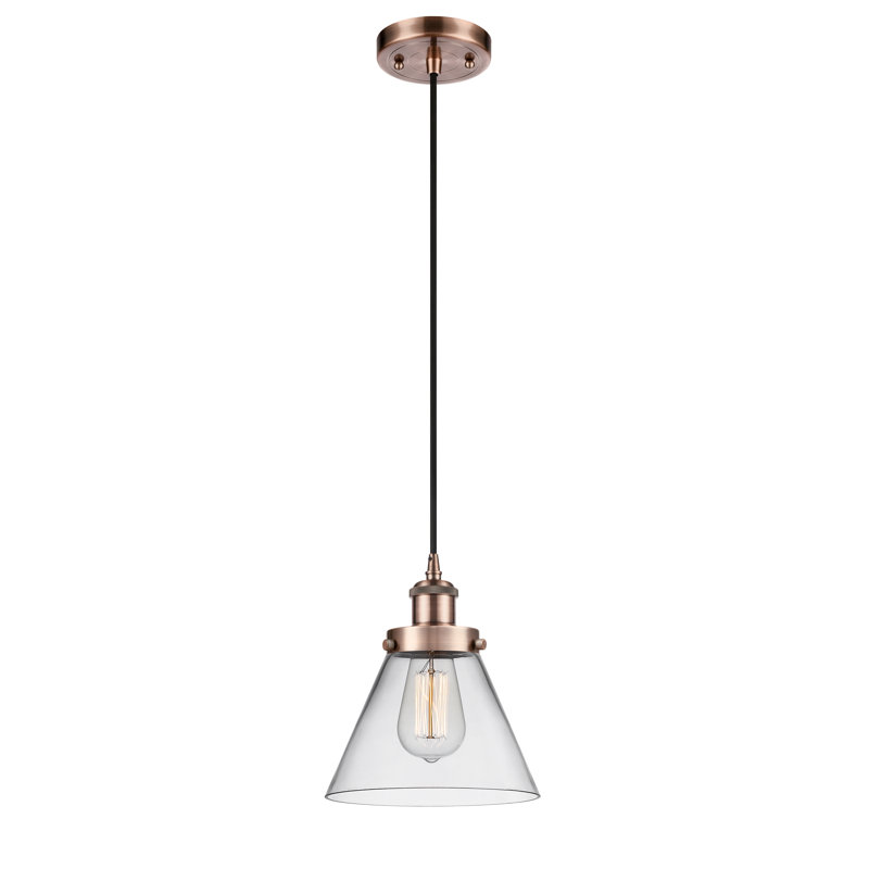 Mini-luminaire suspendu à cordon 1 lumière 8 po Ballston Urban Cone, Ampoule non incluse, Clair, Cuivre