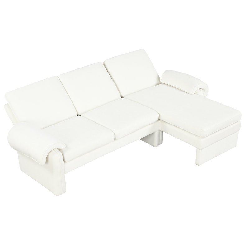 Futon In Beige With Adjustable - Reversible Chaise, Warm Chenille, Detachable Armrest Pillows, Robust High Legs For Living Room Convertible Fluffy