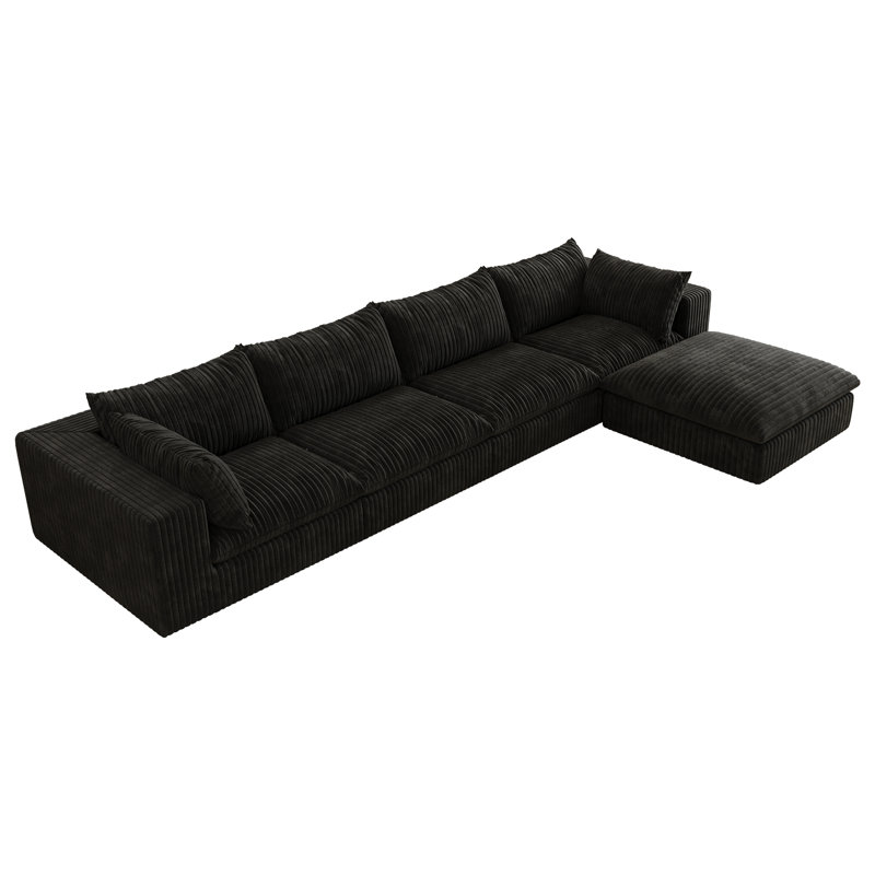 Canapé en velours côtelé de 157,6 pouces, H 24 po x l 157,6 po x P 78,8 po, Velours côtelé noir