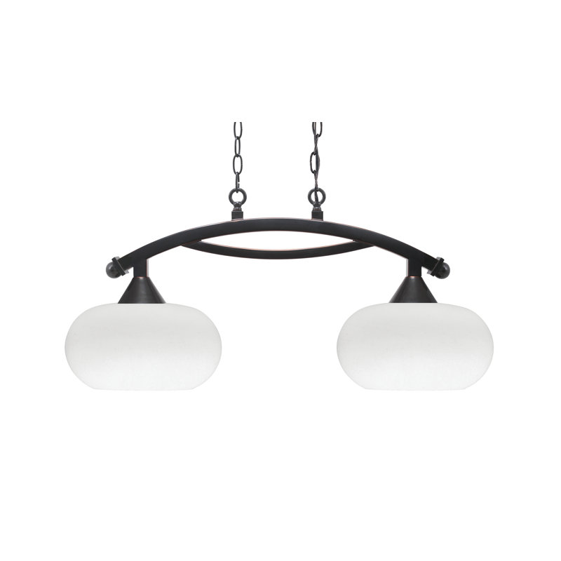 Bow 2 Light Island Light With Glass, 14" H x 30" W x 10" D, Black Copper, Clear