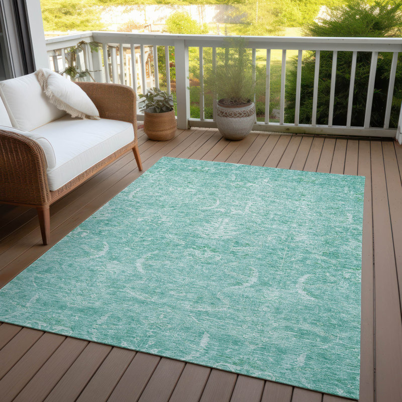 Dahana Teal Washable Indoor-Outdoor Rug - , 2'6" x 3'10"