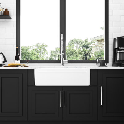 White 30 Inch Apron - Front Ceramic Reversible Single Bowl Kitchen Sink, Easy To Wash Surface, 304 Stainless Steel Dish Grid And Basket Strainer,