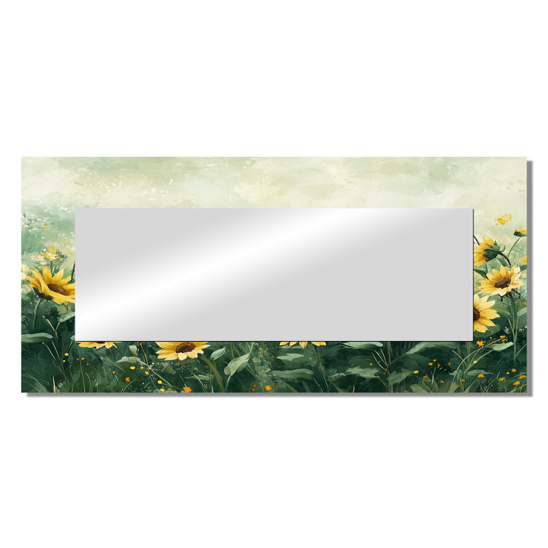 Été tournesol pré au Canada - miroir mural tournesols - imprimé sur métal, 28 po x 60 po