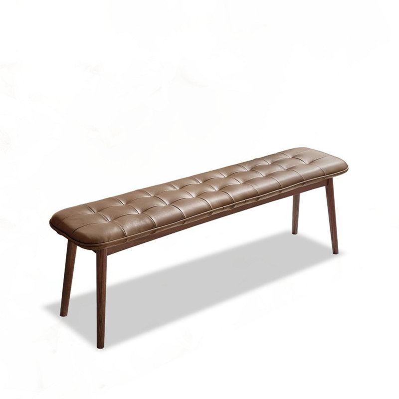 Soild Wood For Dining Bench Table Bench With Leather Cushion, Brown
