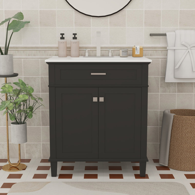 Meuble-lavabo de rangement Minimalist Design, Noir / argenté