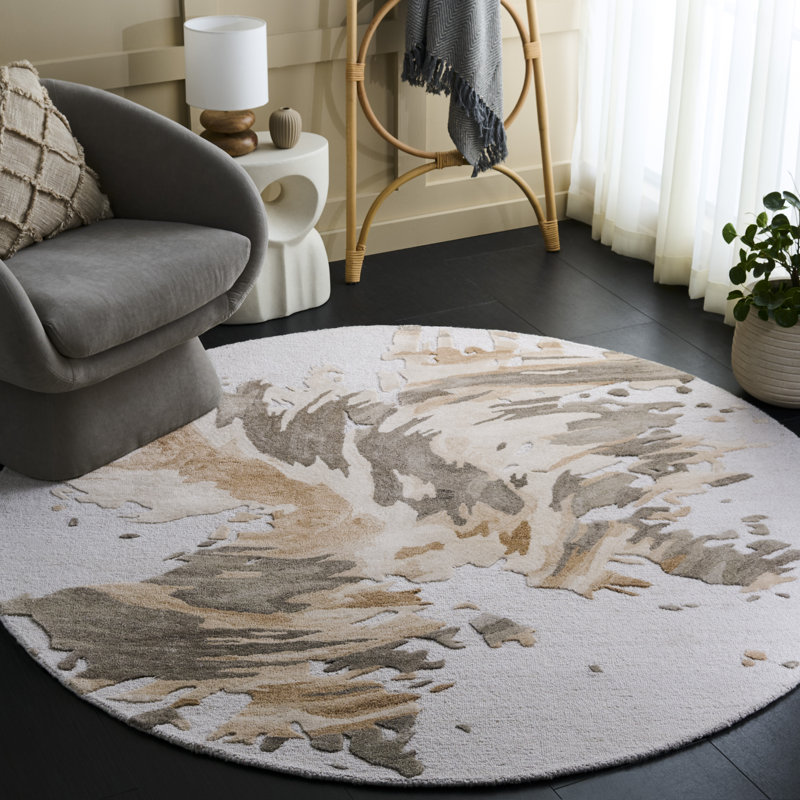 Khamel Hand Tufted Performance Abstract Rug, Round 6'