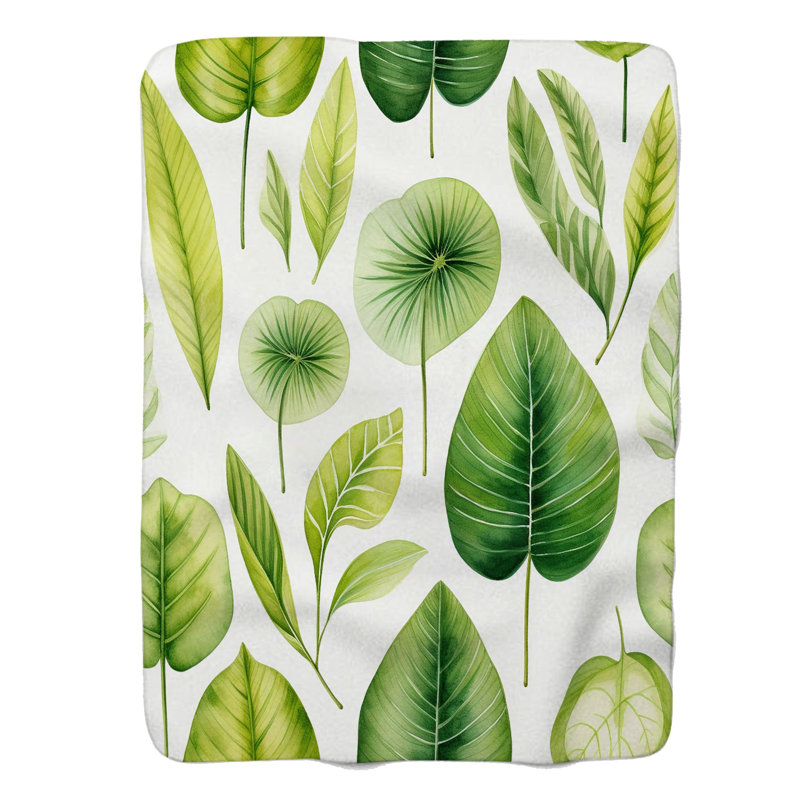 Leafy Patterns - 1 Piece Premium Sherpa Blanket, Queen